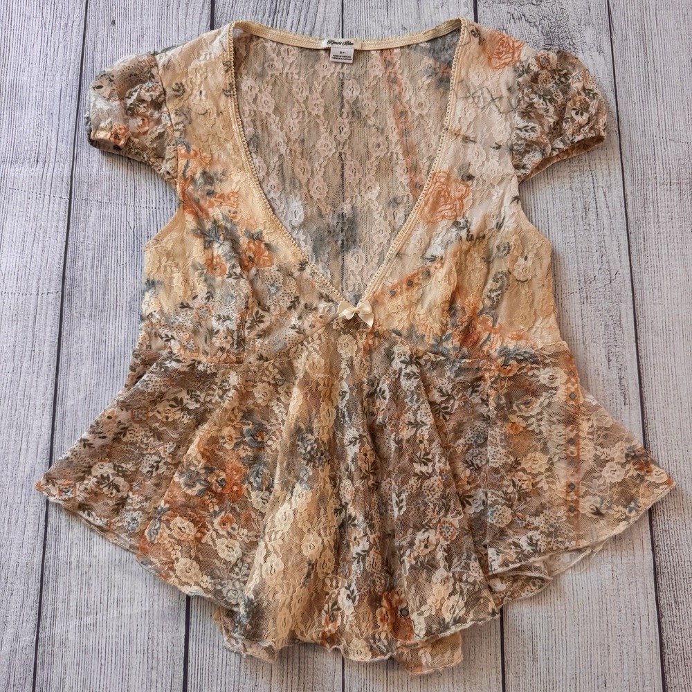Kimchi Blue Anthropologie Floral Lace Peplum Top Women's S/P Boho Romantic